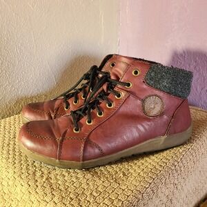 Fashion Footwear Ankle Boots Women 10 Burgundy Leather Side Zip Wool Trim